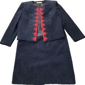 Lilli Ann UltraSuede Career Suit Set Blue Pink Size 20